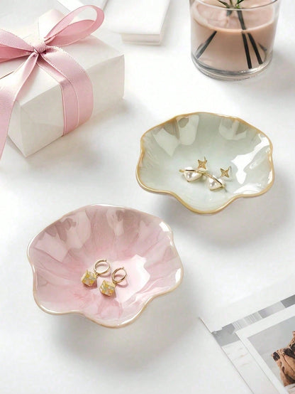 1pc Elegant Ceramic Lotus Leaf Jewelry Storage Tray, Can Hold Earrings, Rings, Keys And Small Accessories, Ideal Gift For Birthday, New Year And Valentine's Day, Fashionable Desktop Storage Solution