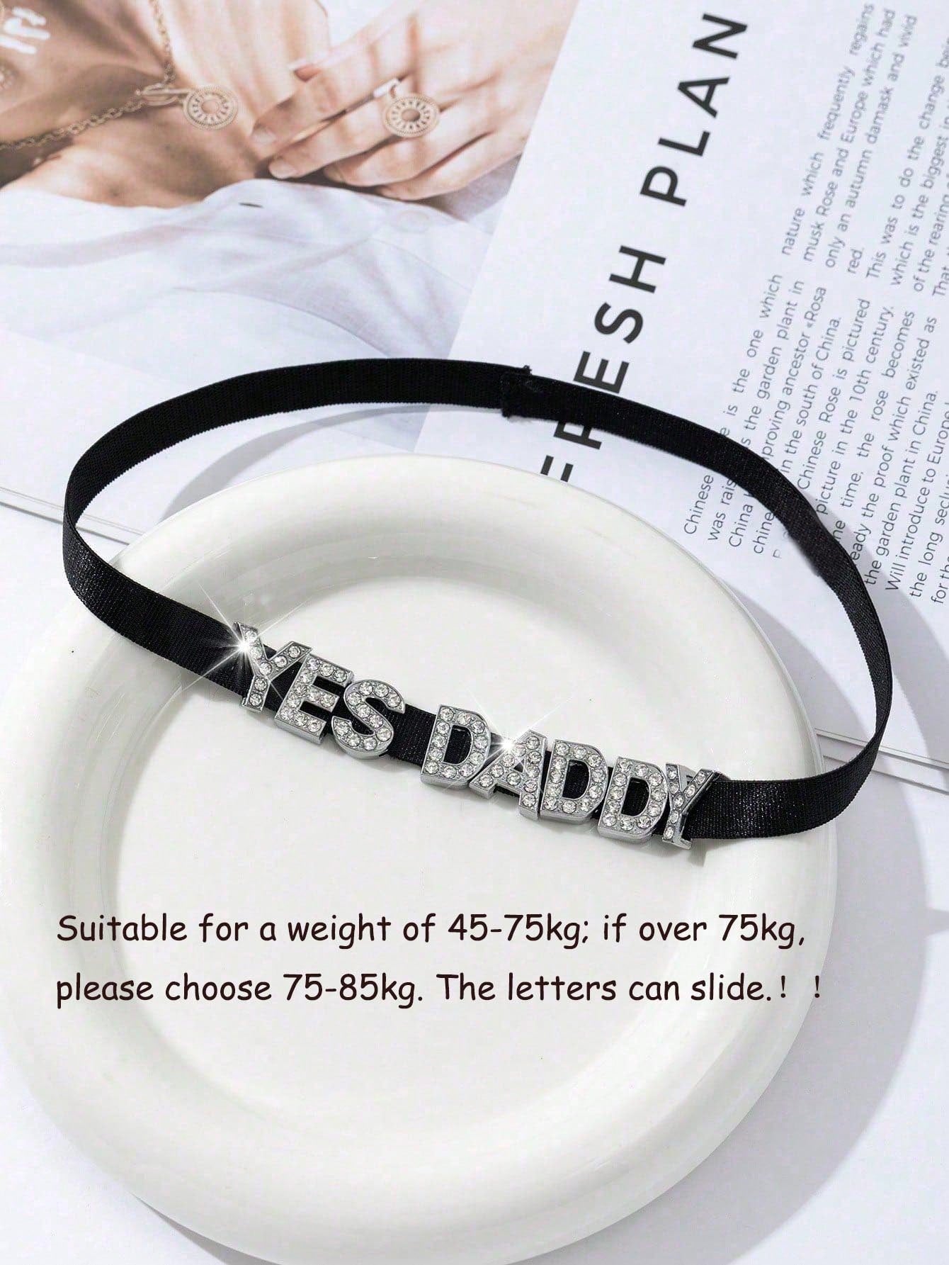 1pc European And American New Sexy Diamond Glitter Letter Elastic Thigh Garter, Letter Print Punk Style Thigh Chain, Thigh Jewelry, Body Chain Lingerie Accessory, Suitable For Halloween, Christmas, Va