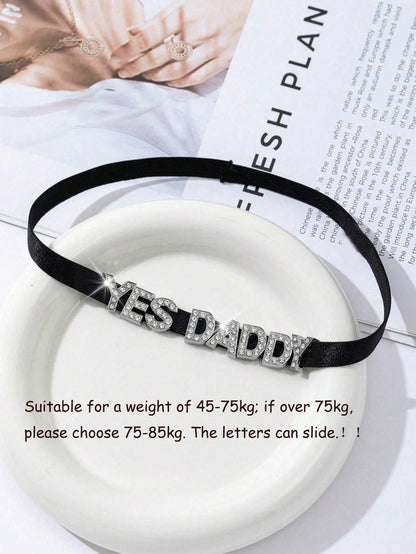 1pc European And American New Sexy Diamond Glitter Letter Elastic Thigh Garter, Letter Print Punk Style Thigh Chain, Thigh Jewelry, Body Chain Lingerie Accessory, Suitable For Halloween, Christmas, Va