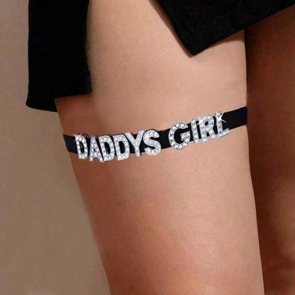 1pc European And American New Sexy Diamond Glitter Letter Elastic Thigh Garter, Letter Print Punk Style Thigh Chain, Thigh Jewelry, Body Chain Lingerie Accessory, Suitable For Halloween, Christmas, Va