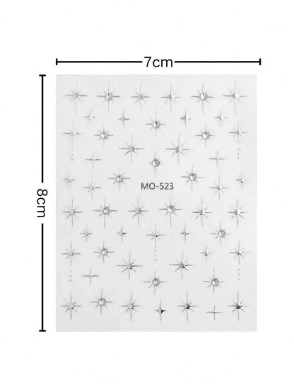 1pc European And American Style Silver Starburst Rhinestone Face Sticker, Adhesive-Free Design, Easy To Create Atmospheric Makeup. Built-In Transparent Rhinestone Accents, Staggered Starburst Shape, S