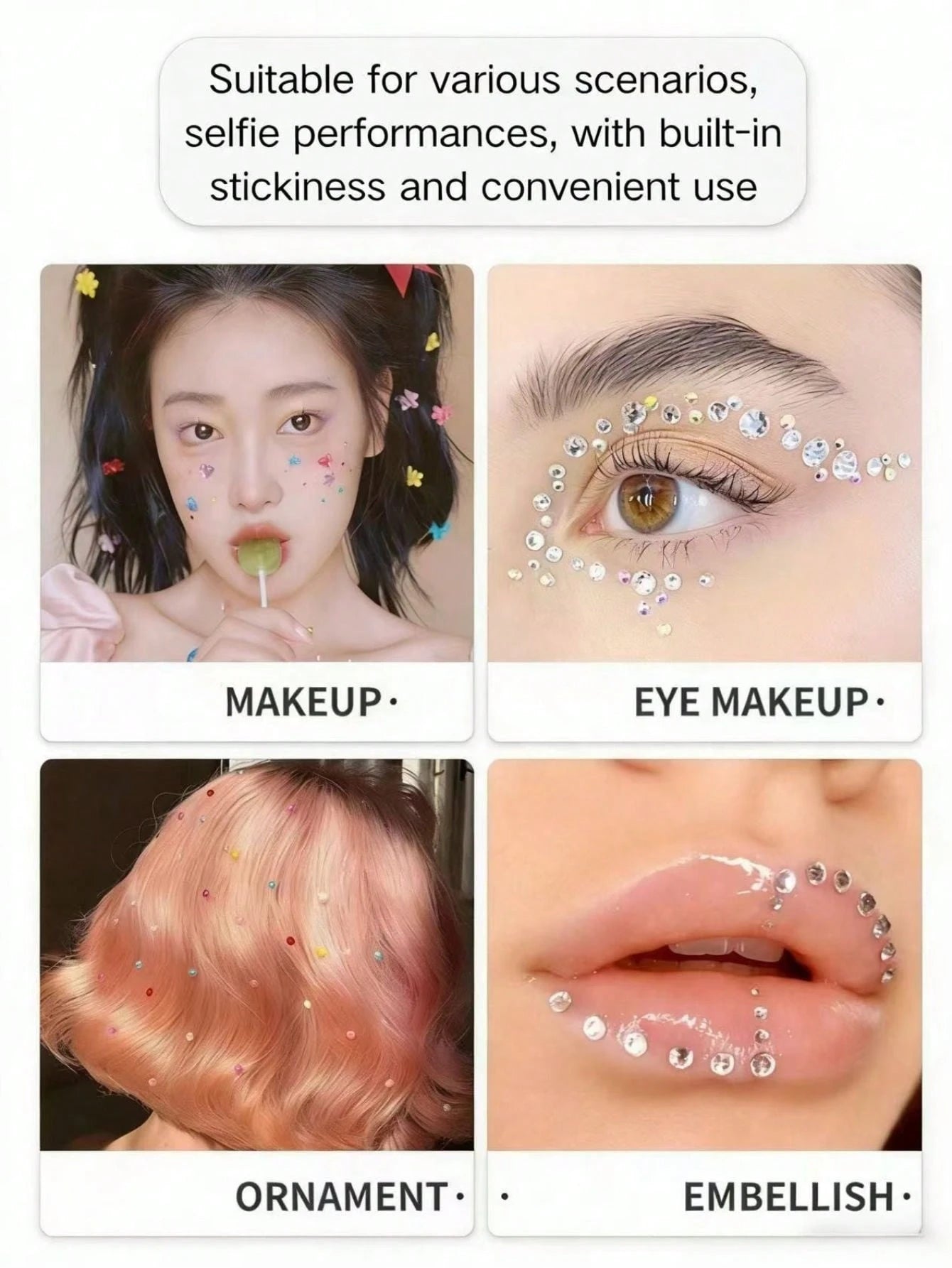 1pc European And American Style Silver Starburst Rhinestone Face Sticker, Adhesive-Free Design, Easy To Create Atmospheric Makeup. Built-In Transparent Rhinestone Accents, Staggered Starburst Shape, S