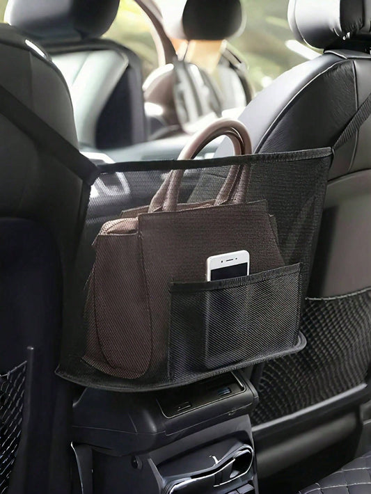 1pc Extra Large Canvas Car Storage Bag- Vehicle Accessory, Backseat Organizer Net, Suitable For Storing Phones, Documents Etc.- Storage Rack, Phone & Document Pouch
