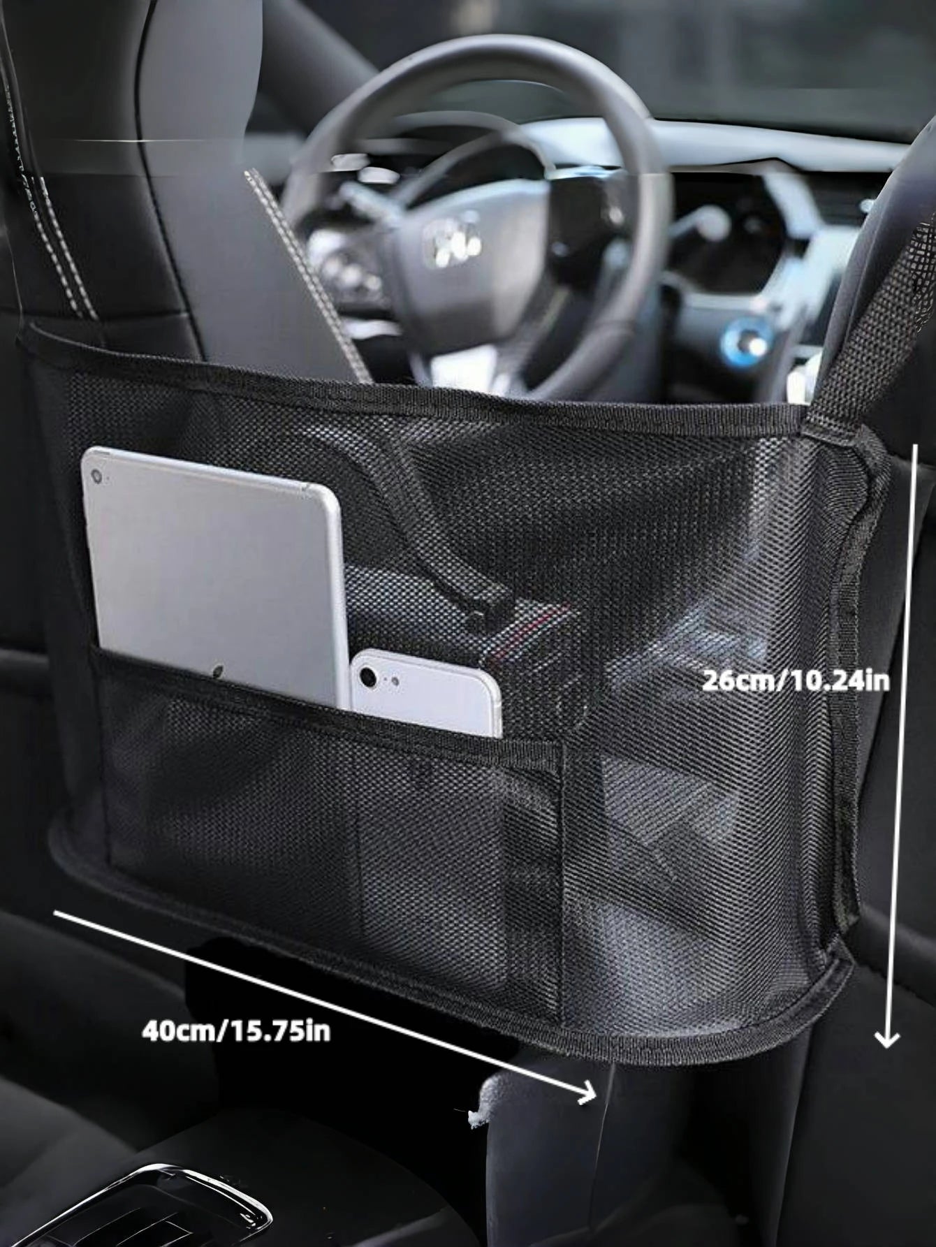 1pc Extra Large Canvas Car Storage Bag- Vehicle Accessory, Backseat Organizer Net, Suitable For Storing Phones, Documents Etc.- Storage Rack, Phone & Document Pouch