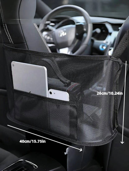 1pc Extra Large Canvas Car Storage Bag- Vehicle Accessory, Backseat Organizer Net, Suitable For Storing Phones, Documents Etc.- Storage Rack, Phone & Document Pouch