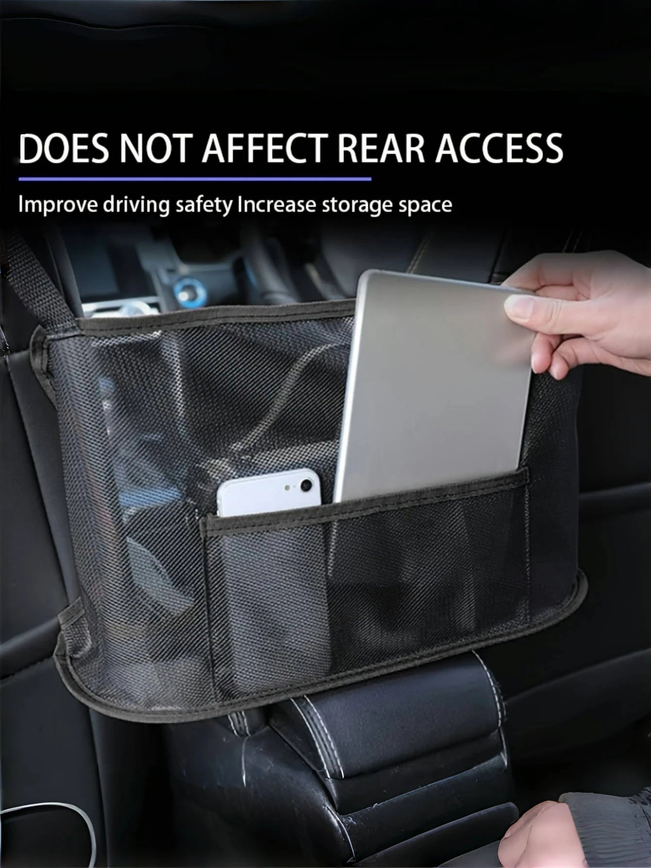 1pc Extra Large Canvas Car Storage Bag- Vehicle Accessory, Backseat Organizer Net, Suitable For Storing Phones, Documents Etc.- Storage Rack, Phone & Document Pouch