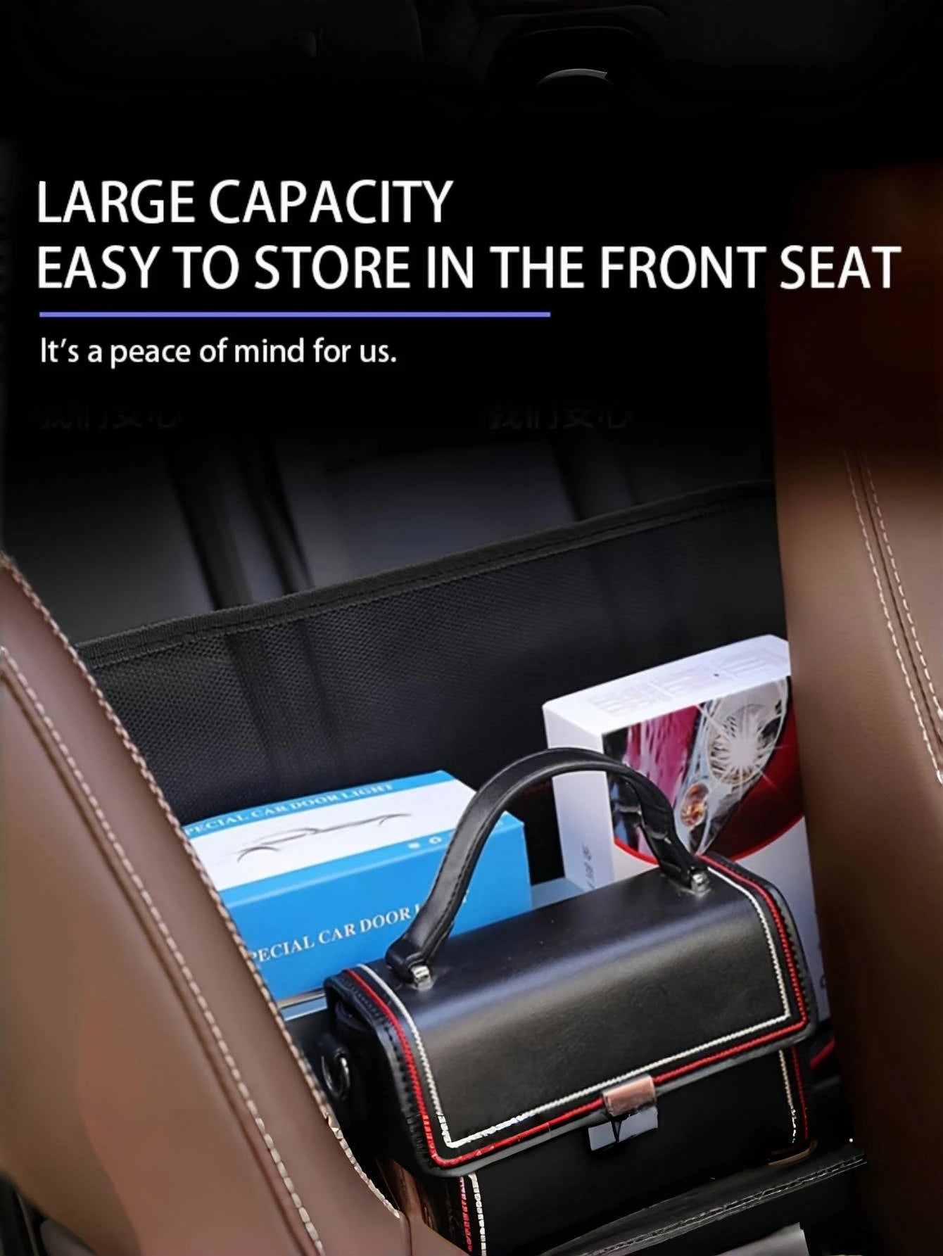 1pc Extra Large Canvas Car Storage Bag- Vehicle Accessory, Backseat Organizer Net, Suitable For Storing Phones, Documents Etc.- Storage Rack, Phone & Document Pouch