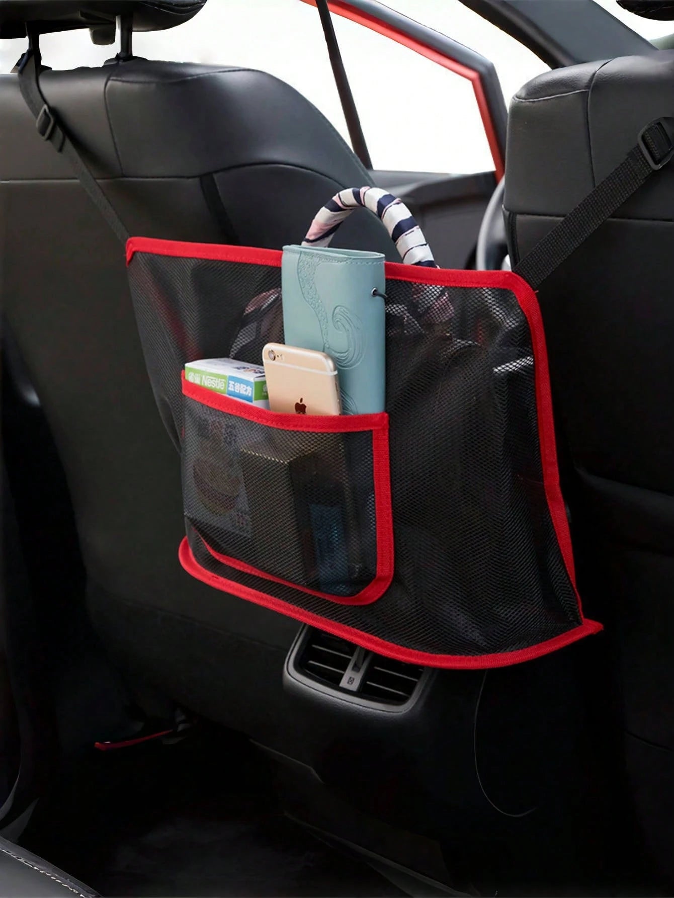 1pc Extra Large Canvas Car Storage Bag- Vehicle Accessory, Backseat Organizer Net, Suitable For Storing Phones, Documents Etc.- Storage Rack, Phone & Document Pouch