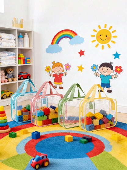 1PC Extra Large/Large Transparent PVC Toy Storage Bag, Colorful Decorative Zipper Box With Handle For Organizing And Storing Baby Diapers, Clothes, Toys, Blocks And Other Items (9 Colors, Without Stic