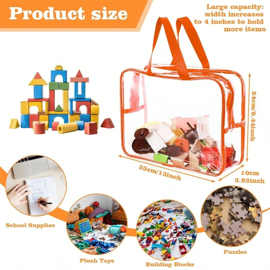 1PC Extra Large/Large Transparent PVC Toy Storage Bag, Colorful Decorative Zipper Box With Handle For Organizing And Storing Baby Diapers, Clothes, Toys, Blocks And Other Items (9 Colors, Without Stic