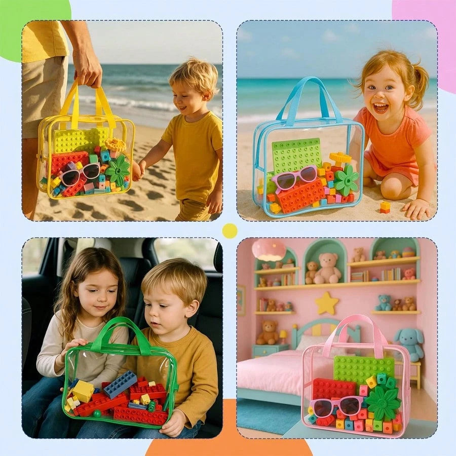 1PC Extra Large/Large Transparent PVC Toy Storage Bag, Colorful Decorative Zipper Box With Handle For Organizing And Storing Baby Diapers, Clothes, Toys, Blocks And Other Items (9 Colors, Without Stic