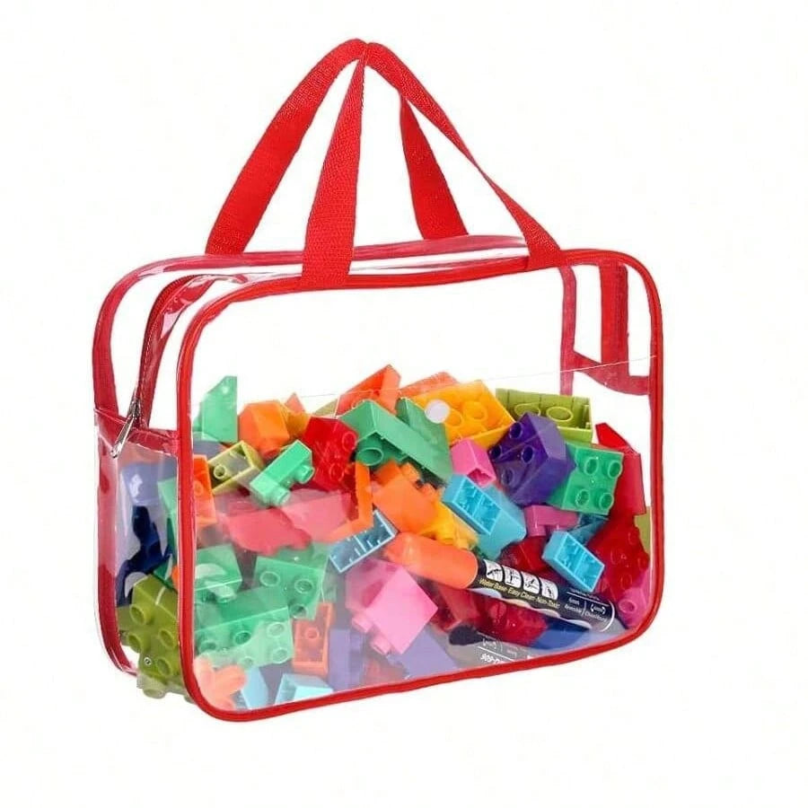 1PC Extra Large/Large Transparent PVC Toy Storage Bag, Colorful Decorative Zipper Box With Handle For Organizing And Storing Baby Diapers, Clothes, Toys, Blocks And Other Items (9 Colors, Without Stic