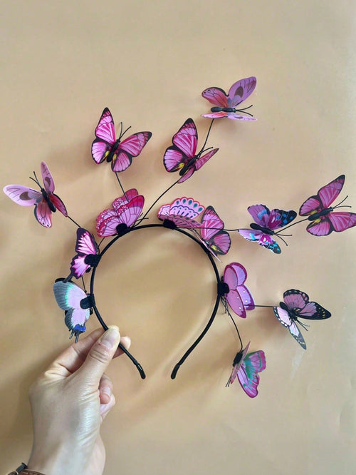 1pc Fairy Mori Style Faux Butterfly Flower Wreath Headband, Wedding Hair Accessory Suitable For Festivals And Parties