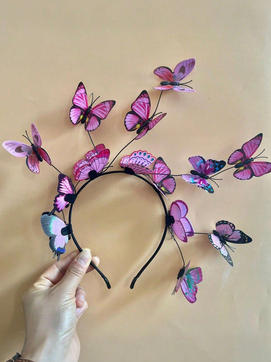 1pc Fairy Mori Style Faux Butterfly Flower Wreath Headband, Wedding Hair Accessory Suitable For Festivals And Parties