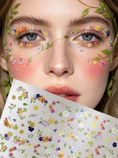 1pc Fairy Tale Floral Face Stickers, Colorful Leaf Design, Self-Adhesive Party Makeup, Spring/Summer Girl Style, Stage Makeup, Photo Shoot, Easy To Apply, No Residue