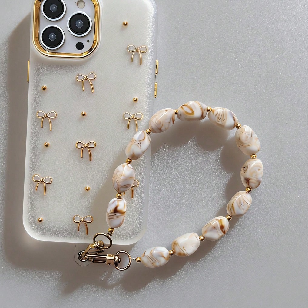 1pc Fashion Asymmetrical Asymmetric Faux Jade Acrylic Beaded Phone Charm, Handmade Phone Strap Pendant; Suitable For Phone/Camera/Bag/Keychain Accessories, Perfect Couple Christmas Best Friend Holiday