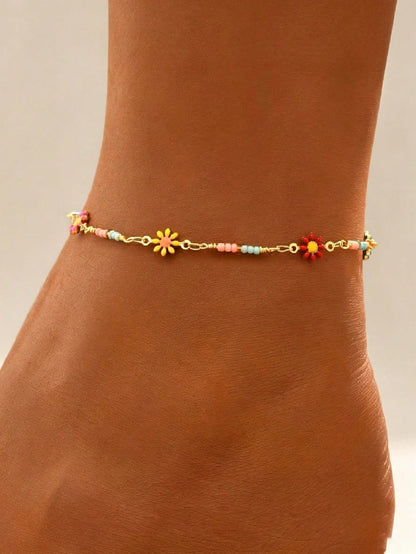 1pc Fashion Minimalist Colorful Daisy Bracelet, Bohemian Style Beach Floral Accessory, Suitable For Women