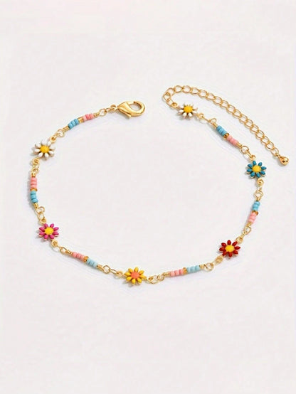 1pc Fashion Minimalist Colorful Daisy Bracelet, Bohemian Style Beach Floral Accessory, Suitable For Women