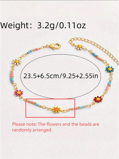 1pc Fashion Minimalist Colorful Daisy Bracelet, Bohemian Style Beach Floral Accessory, Suitable For Women