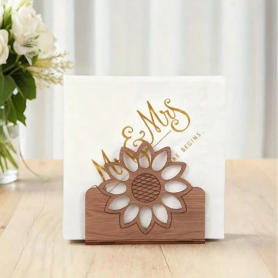 1pc Fashion Sunflower Tissue Box Holder, Wood Grain Desktop Tissue Box, Kitchen Countertop Or Dining Table Decor, Home Tissue Storage (Suitable For Tissues, Papers, Menu Cards)