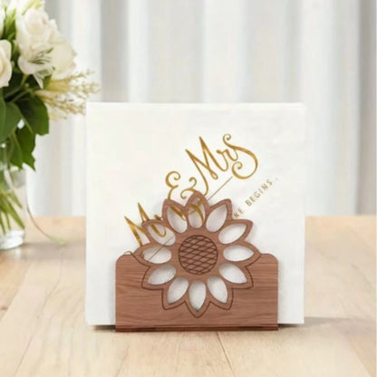 1pc Fashion Sunflower Tissue Box Holder, Wood Grain Desktop Tissue Box, Kitchen Countertop Or Dining Table Decor, Home Tissue Storage (Suitable For Tissues, Papers, Menu Cards)