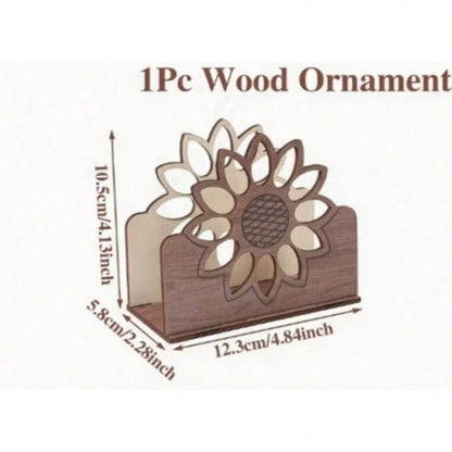 1pc Fashion Sunflower Tissue Box Holder, Wood Grain Desktop Tissue Box, Kitchen Countertop Or Dining Table Decor, Home Tissue Storage (Suitable For Tissues, Papers, Menu Cards)