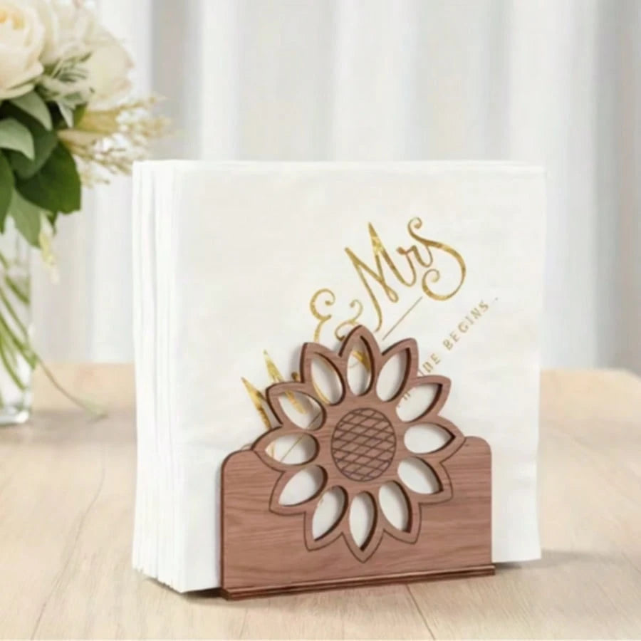 1pc Fashion Sunflower Tissue Box Holder, Wood Grain Desktop Tissue Box, Kitchen Countertop Or Dining Table Decor, Home Tissue Storage (Suitable For Tissues, Papers, Menu Cards)