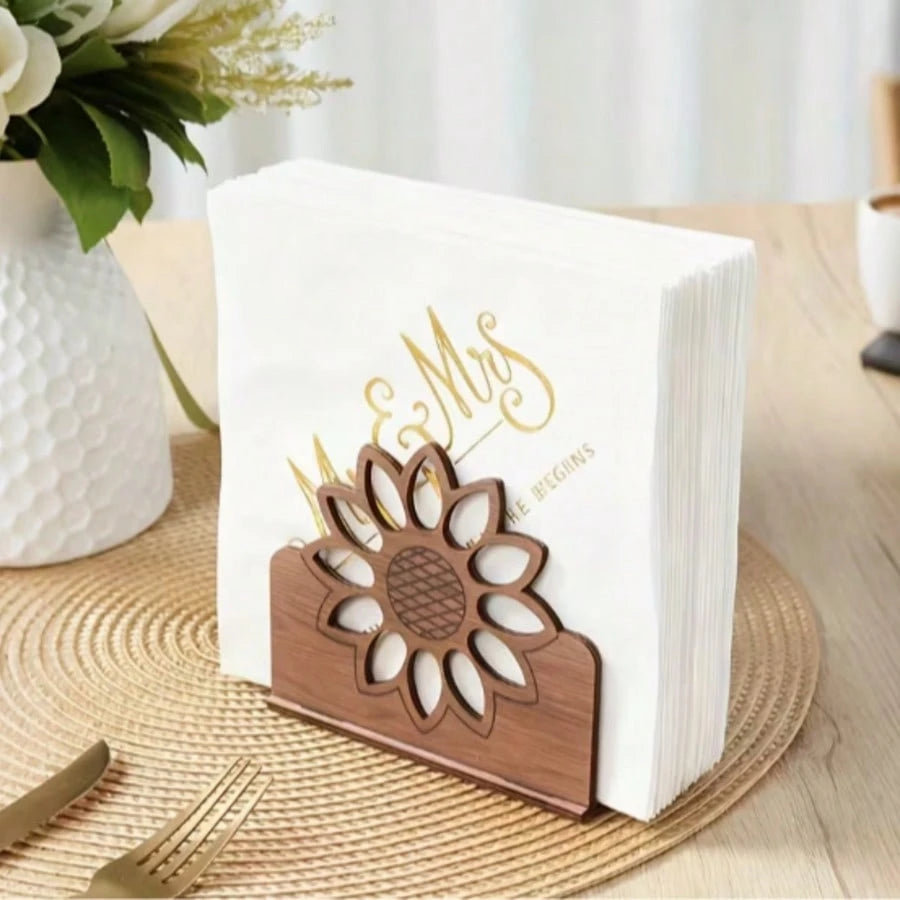 1pc Fashion Sunflower Tissue Box Holder, Wood Grain Desktop Tissue Box, Kitchen Countertop Or Dining Table Decor, Home Tissue Storage (Suitable For Tissues, Papers, Menu Cards)