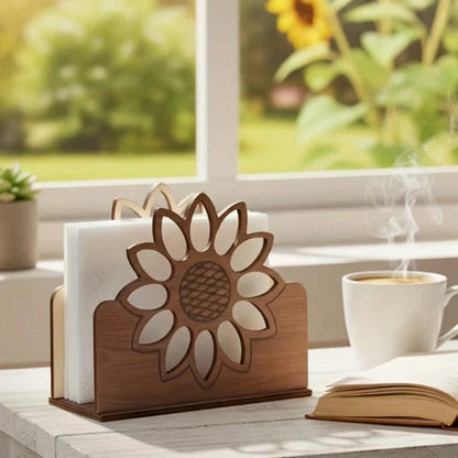 1pc Fashion Sunflower Tissue Box Holder, Wood Grain Desktop Tissue Box, Kitchen Countertop Or Dining Table Decor, Home Tissue Storage (Suitable For Tissues, Papers, Menu Cards)