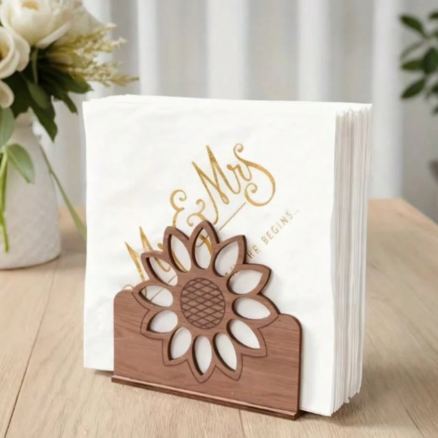 1pc Fashion Sunflower Tissue Box Holder, Wood Grain Desktop Tissue Box, Kitchen Countertop Or Dining Table Decor, Home Tissue Storage (Suitable For Tissues, Papers, Menu Cards)