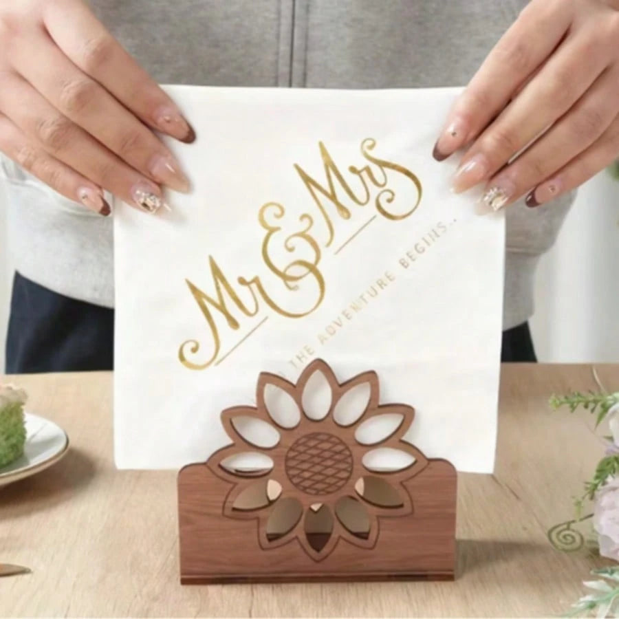 1pc Fashion Sunflower Tissue Box Holder, Wood Grain Desktop Tissue Box, Kitchen Countertop Or Dining Table Decor, Home Tissue Storage (Suitable For Tissues, Papers, Menu Cards)