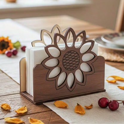 1pc Fashion Sunflower Tissue Box Holder, Wood Grain Desktop Tissue Box, Kitchen Countertop Or Dining Table Decor, Home Tissue Storage (Suitable For Tissues, Papers, Menu Cards)