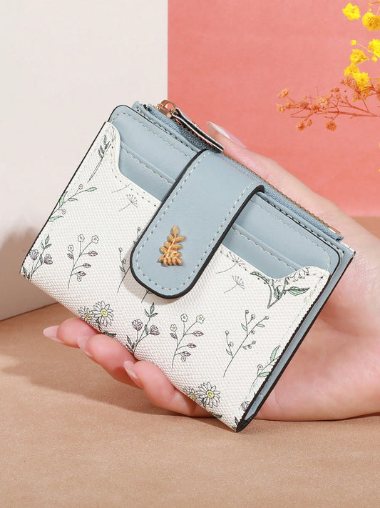 1pc Fashion Women's Small Wallet- Floral Design, Snap Closure, Ideal For Cards And Coins Wallet For Women Travel Essential Holiday Essential Teacher Gift Birthday Gift