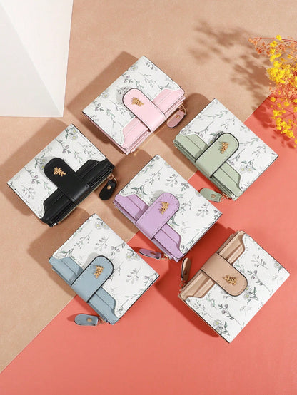 1pc Fashion Women's Small Wallet- Floral Design, Snap Closure, Ideal For Cards And Coins Wallet For Women Travel Essential Holiday Essential Teacher Gift Birthday Gift