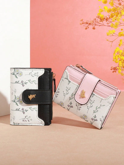 1pc Fashion Women's Small Wallet- Floral Design, Snap Closure, Ideal For Cards And Coins Wallet For Women Travel Essential Holiday Essential Teacher Gift Birthday Gift