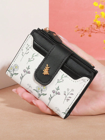 1pc Fashion Women's Small Wallet- Floral Design, Snap Closure, Ideal For Cards And Coins Wallet For Women Travel Essential Holiday Essential Teacher Gift Birthday Gift