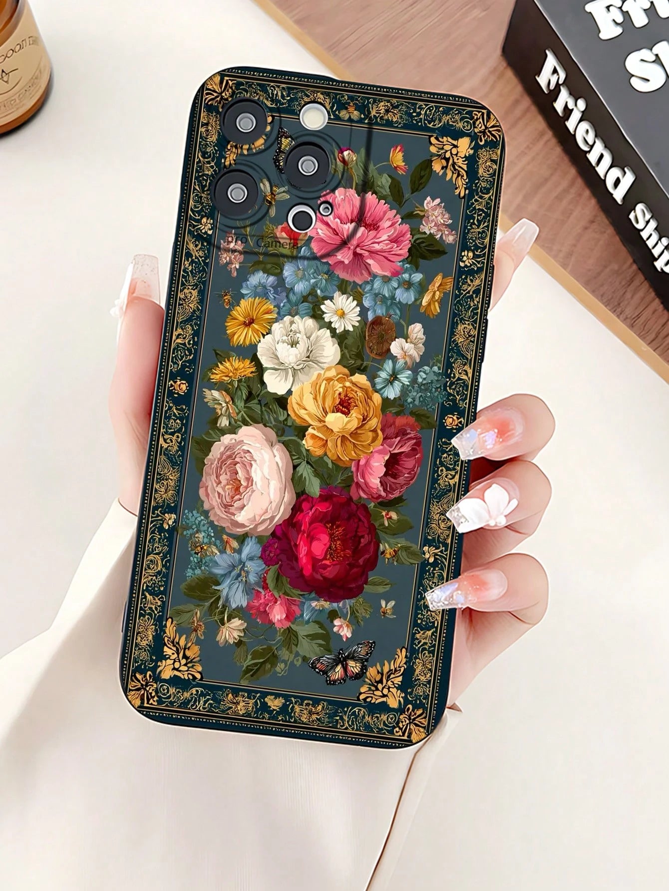 1pc Fashionable Vintage Floral 2D Pattern Phone Case, With Raised Camera Edge And Edge Protection TPU Protective Shell, Compatible With Apple 17/16/15/14/13/12/11 Pro Max And Galaxy S24/S23/S22/S21/A5
