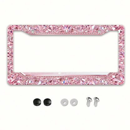1pc Fit Metal License Plate Frame Suitable For & International Vehicles- Elegant Sparkling Gem Design, UV-Resistant Rustproof Car Accessory With Installation Screws, Fits For Any Car,, SUV- 12x6inc