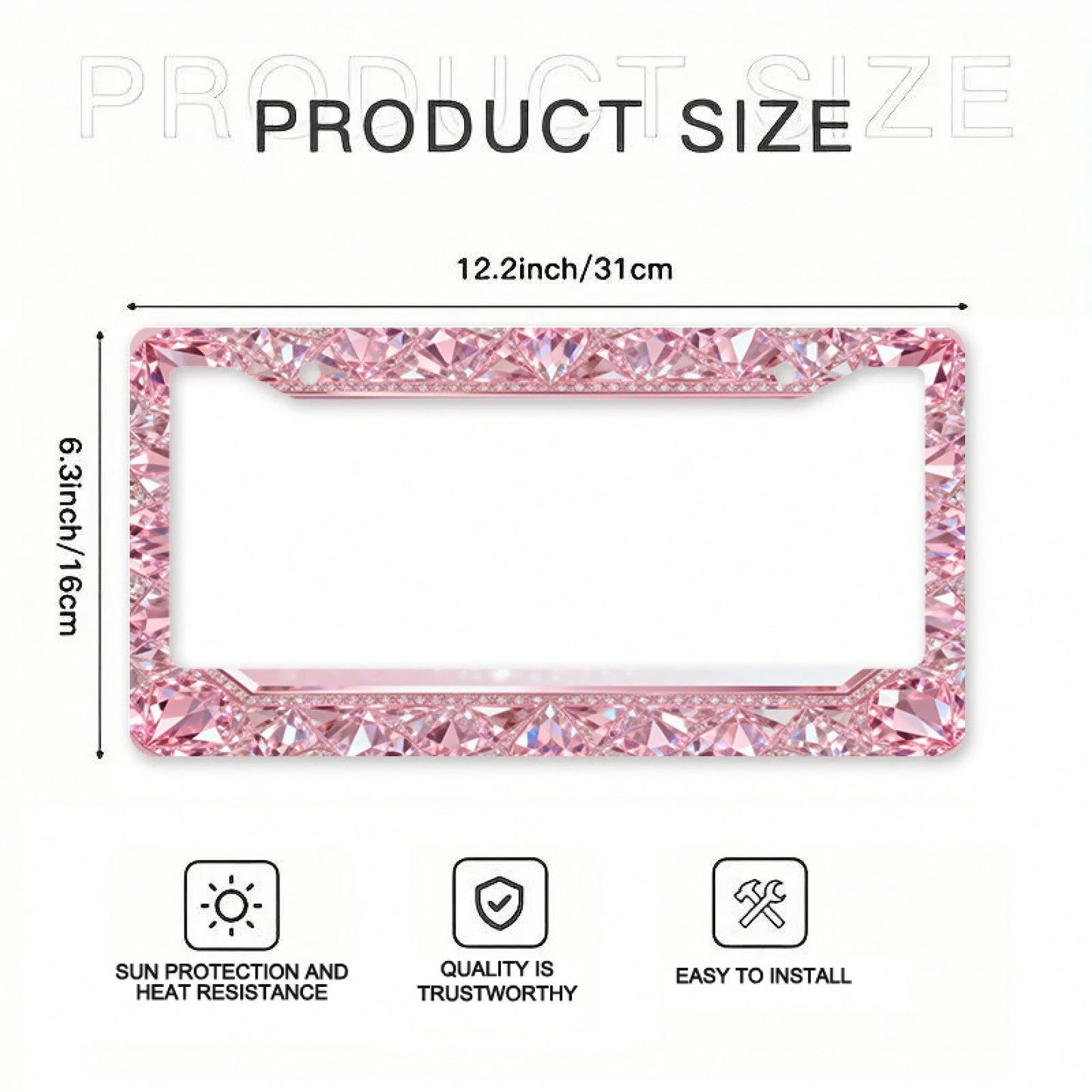 1pc Fit Metal License Plate Frame Suitable For & International Vehicles- Elegant Sparkling Gem Design, UV-Resistant Rustproof Car Accessory With Installation Screws, Fits For Any Car,, SUV- 12x6inc