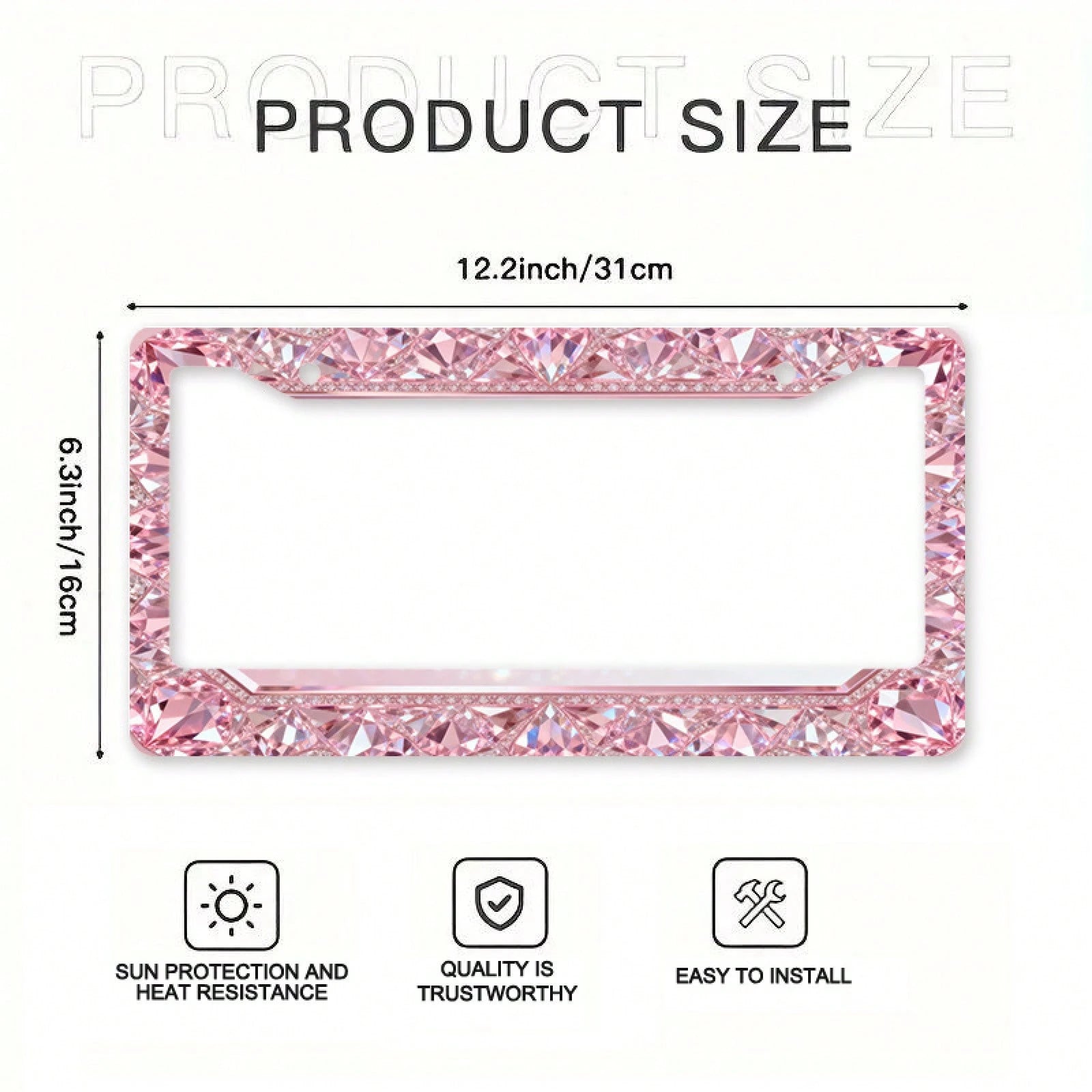 1pc Fit Metal License Plate Frame Suitable For & International Vehicles- Elegant Sparkling Gem Design, UV-Resistant Rustproof Car Accessory With Installation Screws, Fits For Any Car,, SUV- 12x6inc