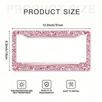 1pc Fit Metal License Plate Frame Suitable For & International Vehicles- Elegant Sparkling Gem Design, UV-Resistant Rustproof Car Accessory With Installation Screws, Fits For Any Car,, SUV- 12x6inc