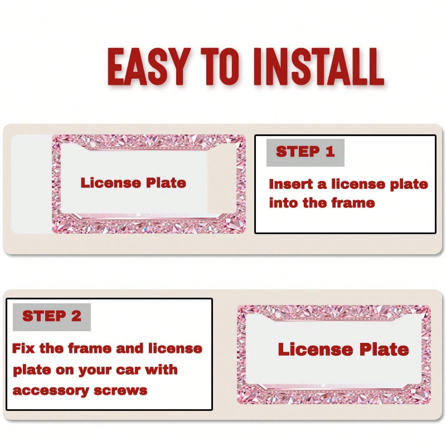1pc Fit Metal License Plate Frame Suitable For & International Vehicles- Elegant Sparkling Gem Design, UV-Resistant Rustproof Car Accessory With Installation Screws, Fits For Any Car,, SUV- 12x6inc