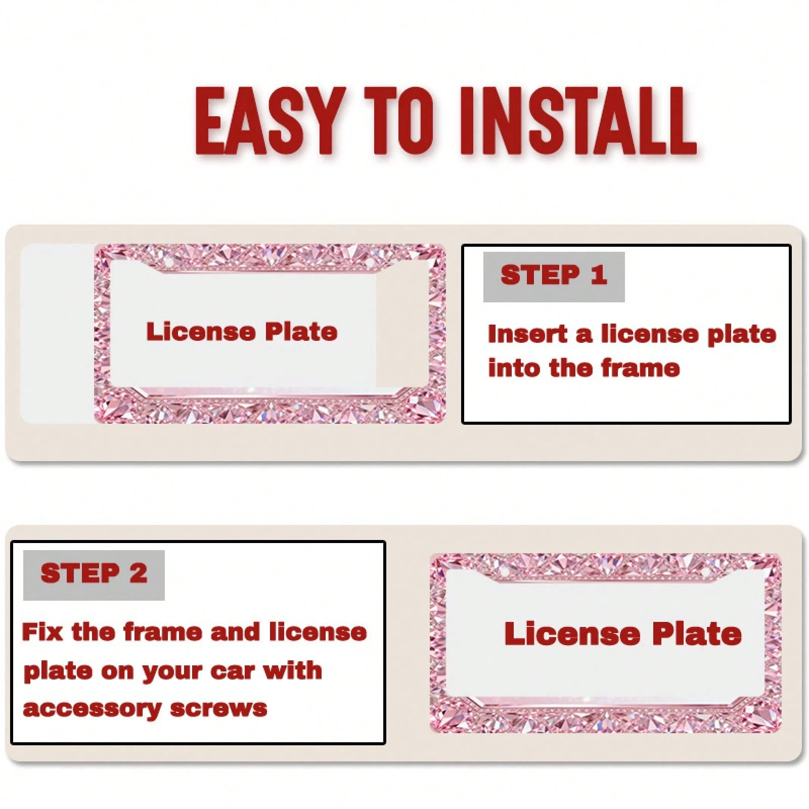 1pc Fit Metal License Plate Frame Suitable For & International Vehicles- Elegant Sparkling Gem Design, UV-Resistant Rustproof Car Accessory With Installation Screws, Fits For Any Car,, SUV- 12x6inc