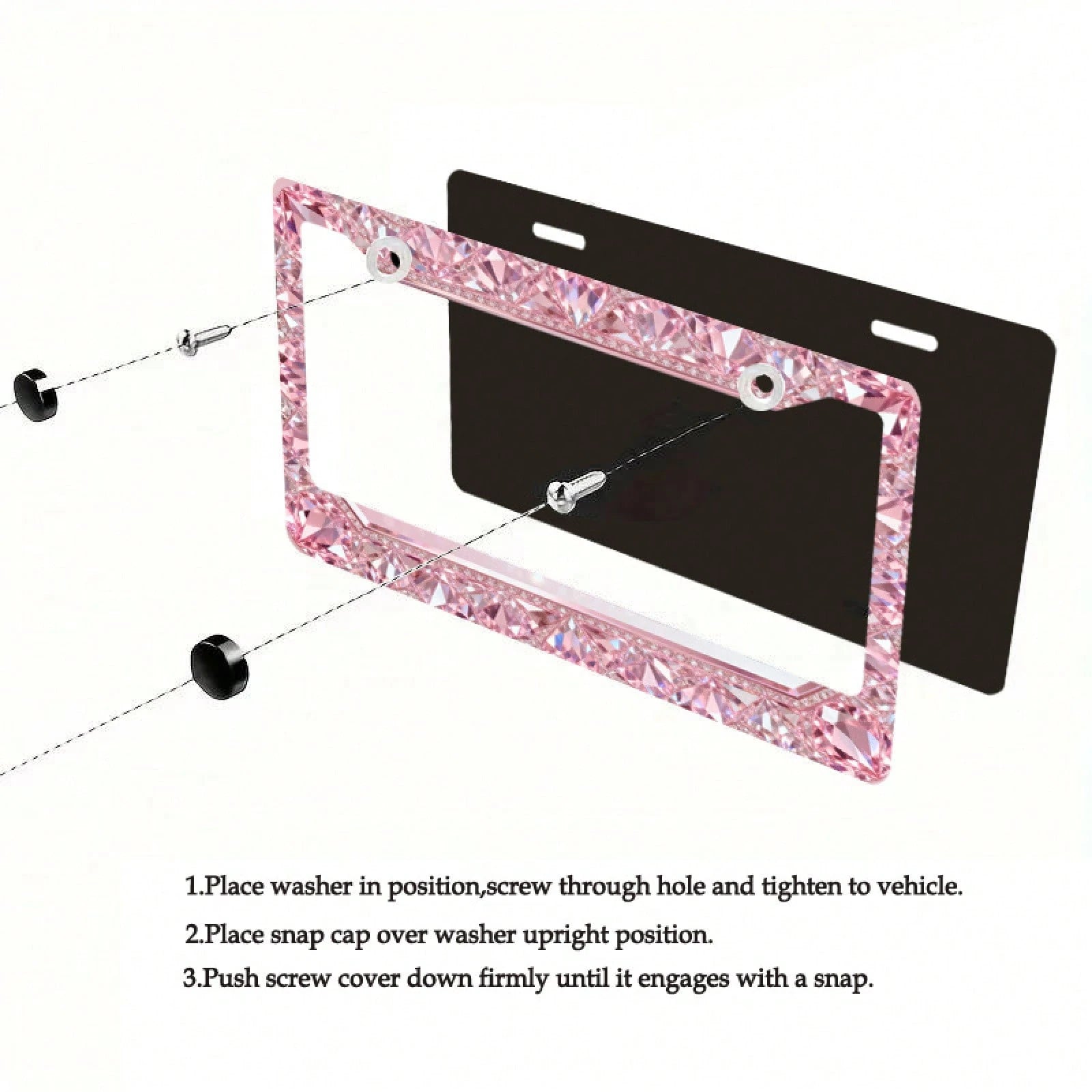 1pc Fit Metal License Plate Frame Suitable For & International Vehicles- Elegant Sparkling Gem Design, UV-Resistant Rustproof Car Accessory With Installation Screws, Fits For Any Car,, SUV- 12x6inc