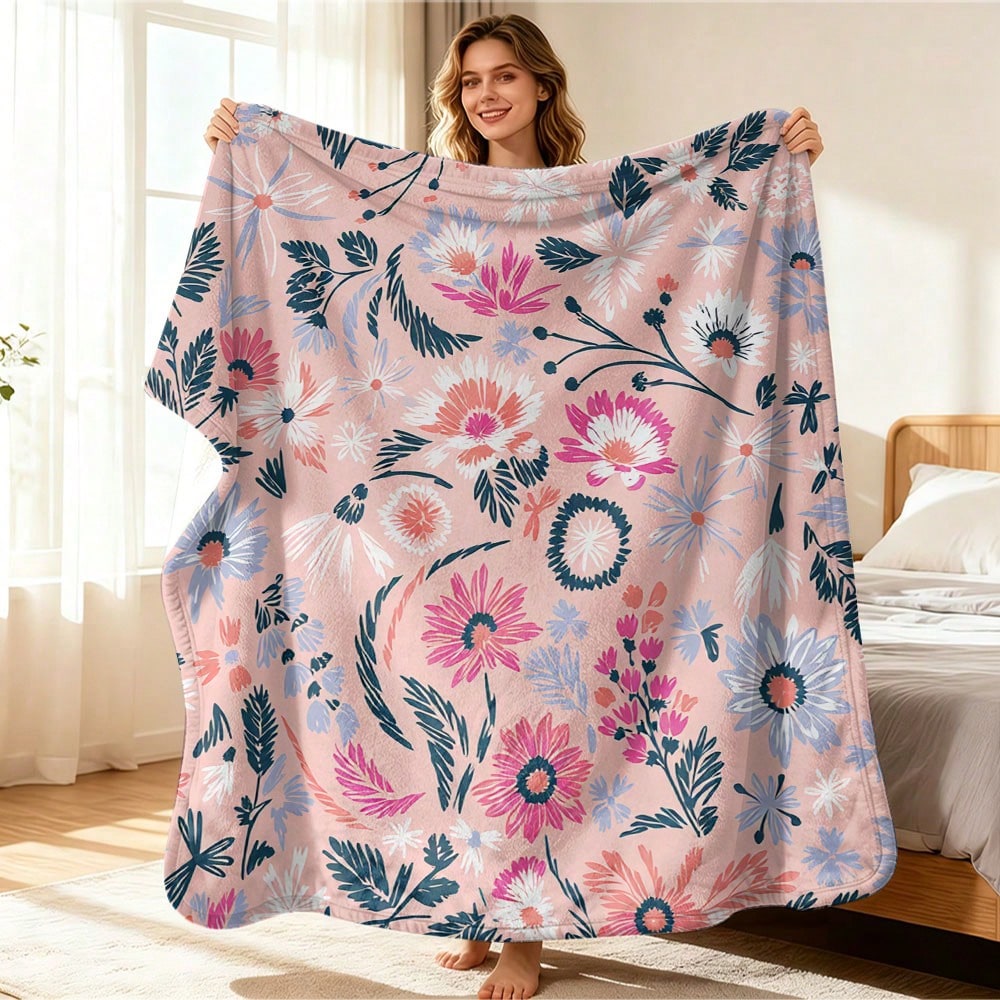 1PC Flannel Cooling Summer Blanket, Throw Blanket,Soft Multi-Use Bed Blanket, Foldable Lightweight Blanket For Beach Camping Travel Home, Versatile Indoor Outdoor Blankets Christmas Halloween