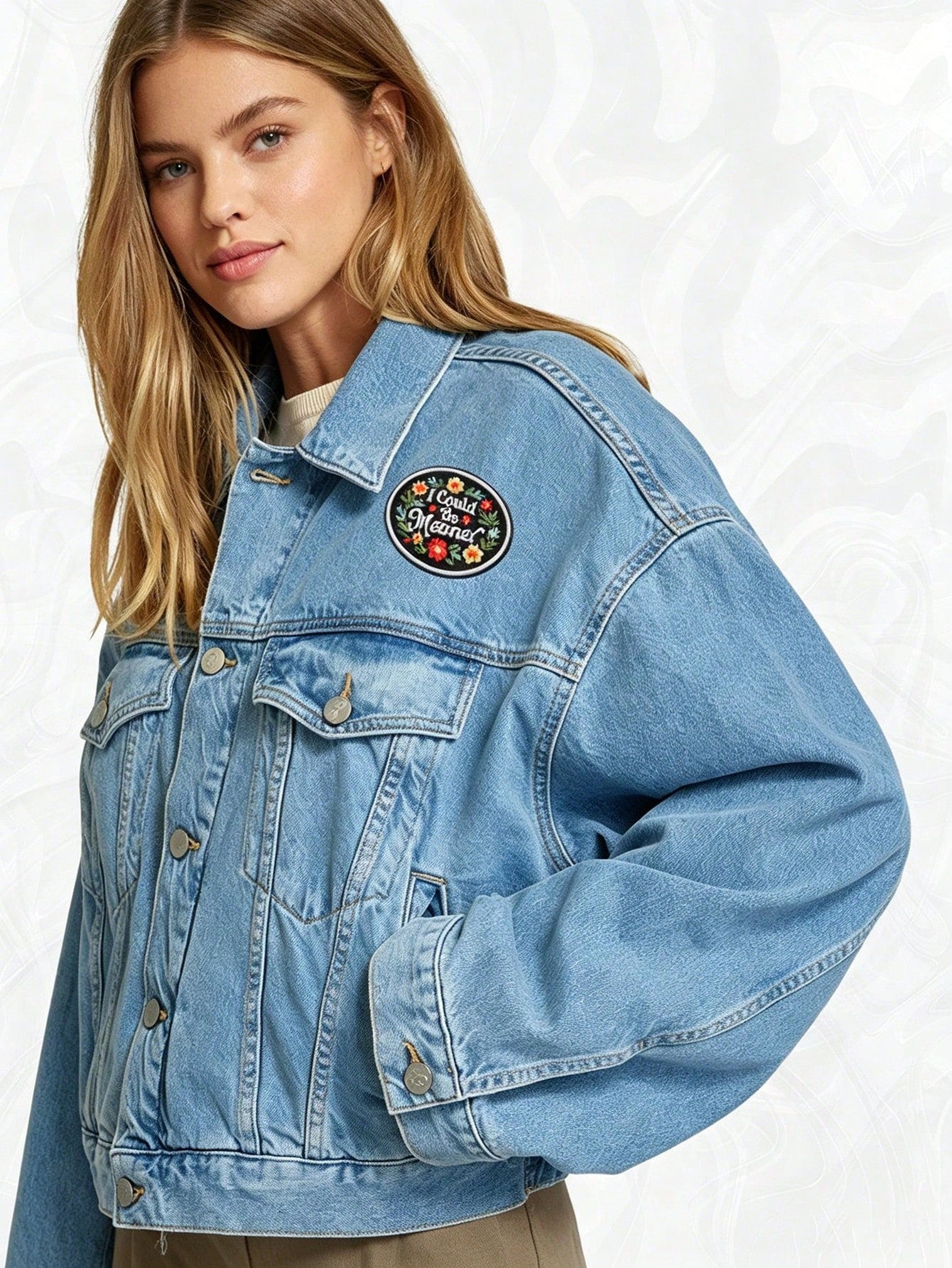 1pc Floral Embroidered Patch With "I Could Be Meaner" Quote And Flower Design, Sew-On Or Iron-On, Suitable For Jackets, Pants, Backpacks, Hats And Tote Bags DIY Decoration, Cool And Cute DIY Patch For