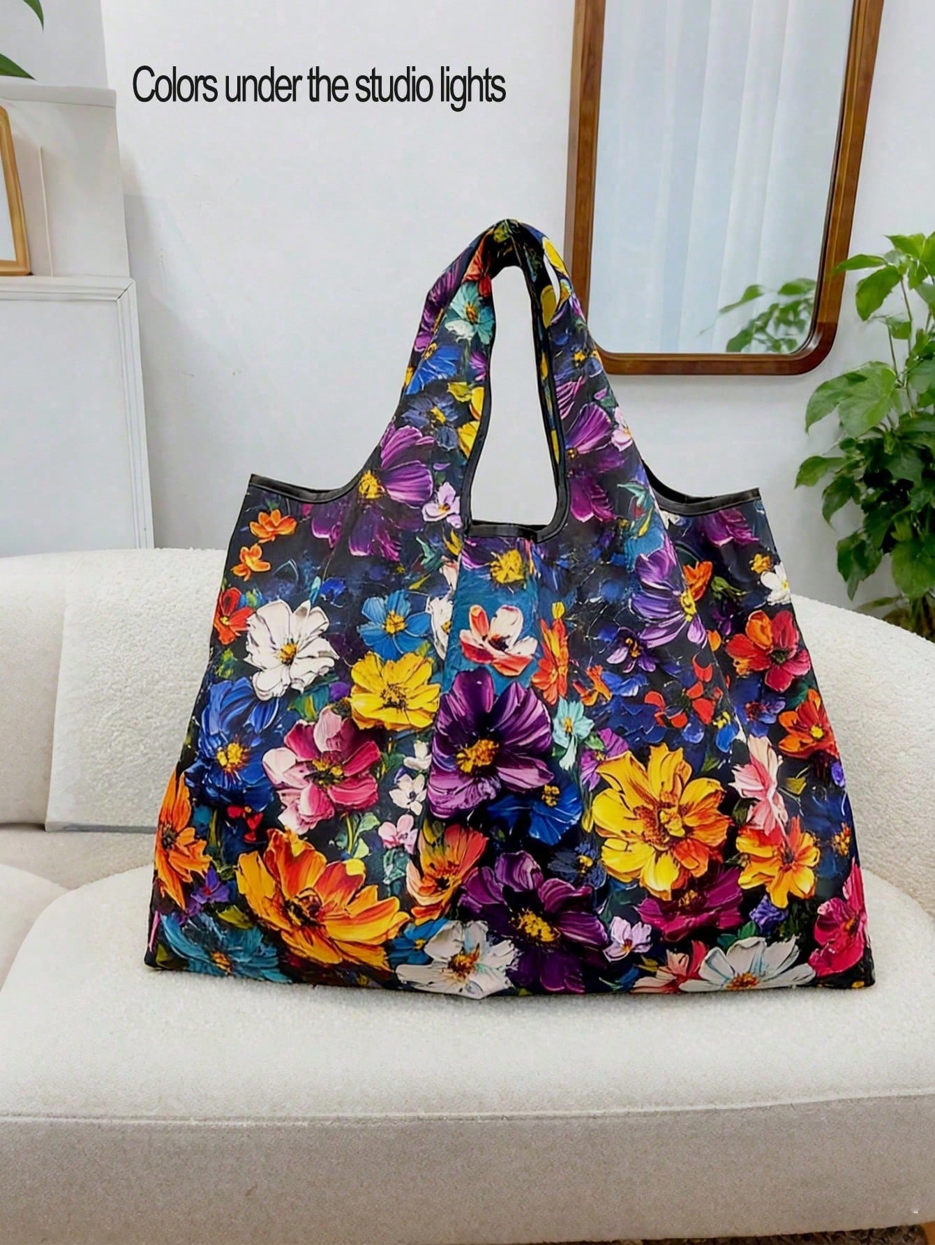 1pc Floral Print Oil Painting 3D Fashion Large Capacity Tote Bag, Portable Foldable Handbag, Shopping Bag, Shoulder Bag, Reusable Bag