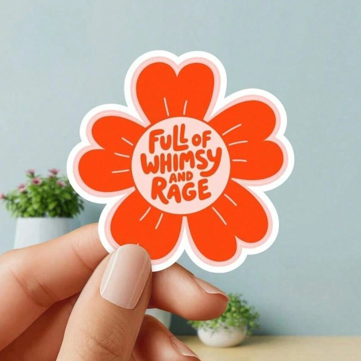 1pc Flower Graphic Sticker, Full Of And Rage Letter Print Decorative Decal For Car Rearview Mirror, Phone, Laptop, Luggage