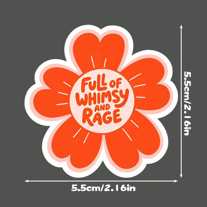 1pc Flower Graphic Sticker, Full Of And Rage Letter Print Decorative Decal For Car Rearview Mirror, Phone, Laptop, Luggage