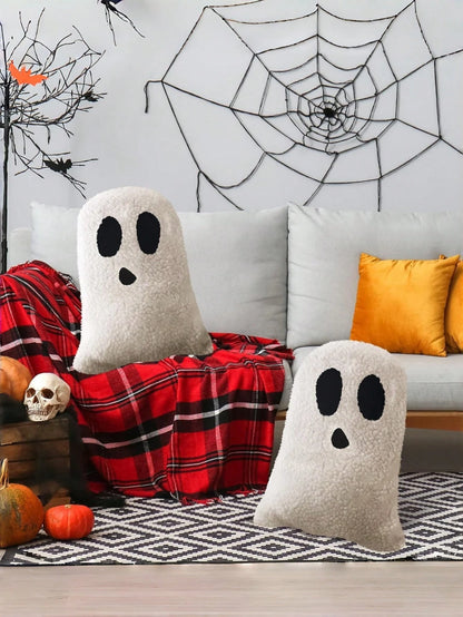 1pc Ghost Shaped Throw Pillow, Halloween Sofa Bed Cushion, Ghost Decorative Stuffed Pillow, Halloween Party Outdoor Home Decor Cushion